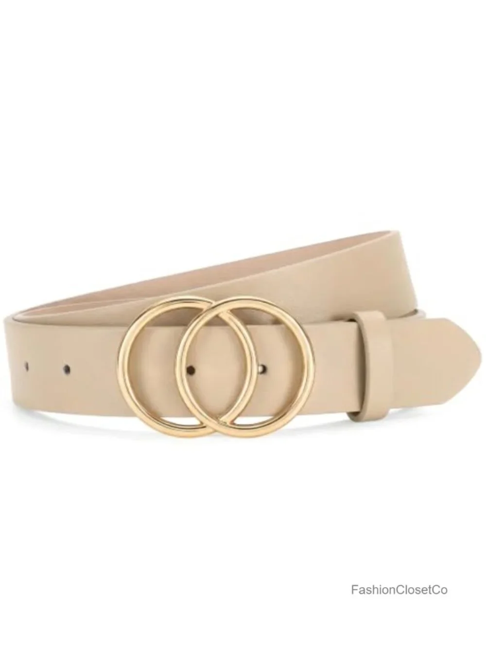 Women's Faux Leather Belt Double Ring Buckle Fashion Waist Belt for Jeans